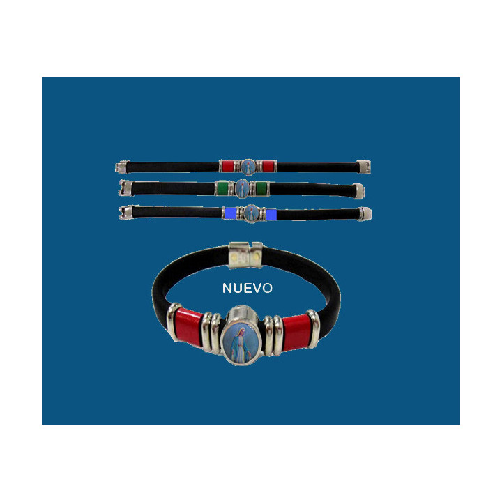 Mod.738 Pulsera Caucho Colores Surtidos con V. Milagrosa