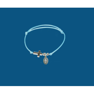 Mod.201 Pulsera de hilo con cruz y medalla Virgen Milagrosa en baño de plata