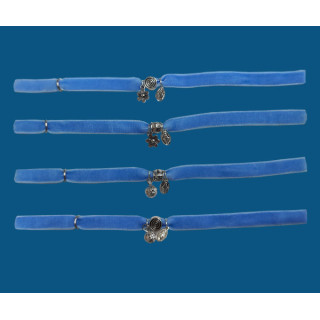 Mod.202 Pulsera elástica de terciopelo con abalorios surtido y medalla Virgen Milagrosa con baño de plata