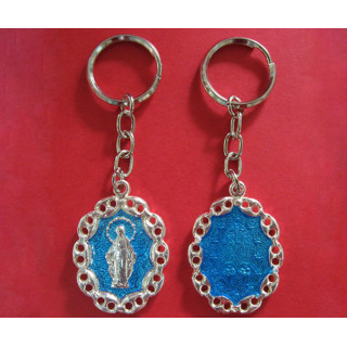 Mod.105 Llavero rosario con baño plata brillo y esmaltado dos caras.(47mm)