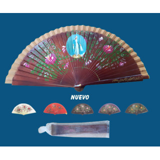 Mod.757 Abanico Madera colores surtidos Virgen Milagrosa.(42cm)