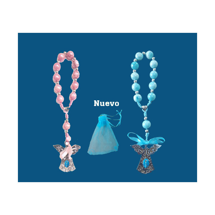 Mod.758 Decena Azul o Rosa con Ángel y saco V. Milagrosa.(16cm)