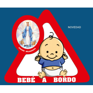 Mod.749 Triangulo adhesivo para coche Bebe a Bordo V. Milagrosa.(13cmx15cm)